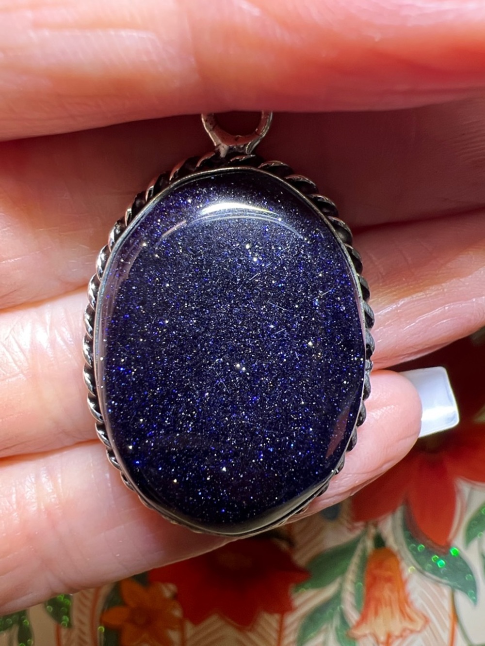 Midnight Blue Moonstone Pendant Necklace | Silver Overlay |